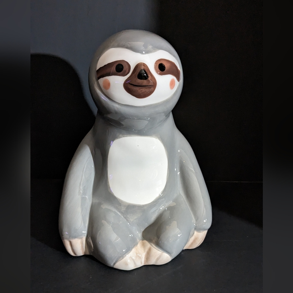 Lila and Jack Sloth Bank Grey Ceramic